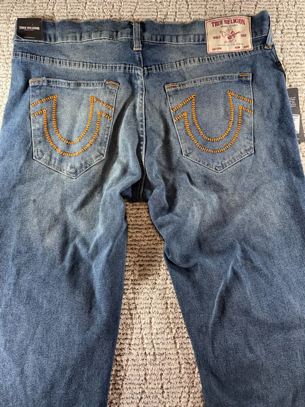NWT True Religion 38/34 Medium Ocean Storm Ricky Ladder Stitch Straight Jeans